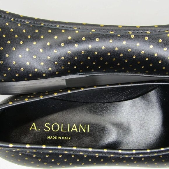 NEW A. SOLIANI Italy Como P Dotted Gold Black Leather Flats Dress Shoe Size 8 - Picture 6 of 8
